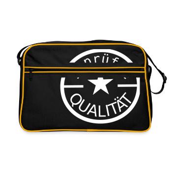 Qualität geprüft Gütesiegel Stempel Icon - Retro Tasche - Schwarz/Gold - Vorne