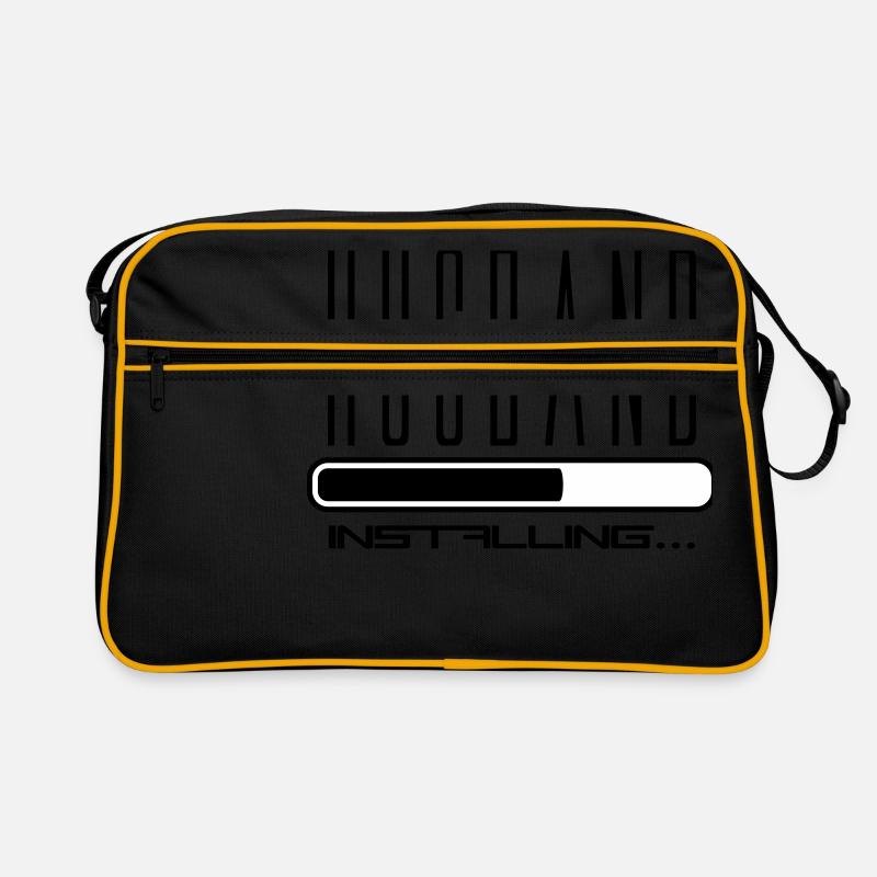 ehemann husband installing downloading ladebalken Retro Tasche