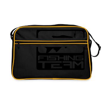 fishing team sport logo red blue caught fish - Retro Bag - black/gold - Front