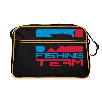 fishing team sport logo red blue caught fish - Retro Bag - black/gold - Front