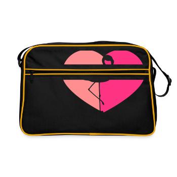 form herz i love liebe silhouette umriss flamingo - Retro Tasche - Schwarz/Gold - Vorne
