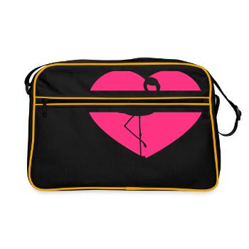 forme coeur j'aime amour silhouette contour flamant - Sac Retro - noir/or - Devant