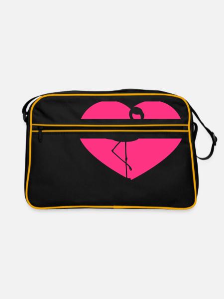 shape heart i love love silhouette outline flamingo - Retro Bag - black/gold - Front
