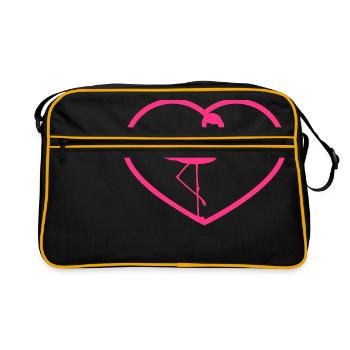 kontur design form herz i love liebe silhouette um - Retro Tasche - Schwarz/Gold - Vorne