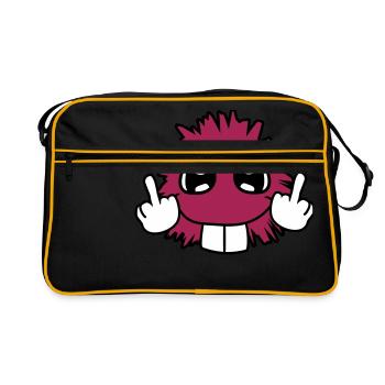 frech wichser fuck you off beleidigung mittelfinge - Retro Tasche - Schwarz/Gold - Vorne