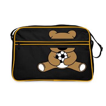 fussball spielen sport verein ball baer suess nied - Retro Tasche - Schwarz/Gold - Vorne