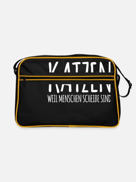 Lustiger Spruch Katze Geschenk Katzenliebhaber - Retro Tasche - Schwarz/Gold - Vorne