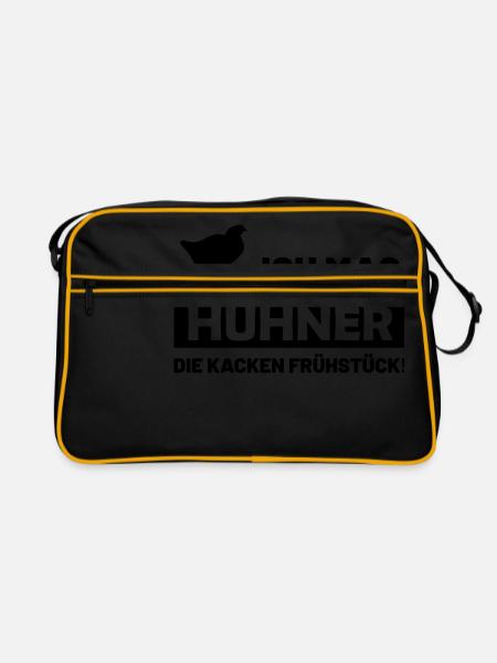 ich mag hühner - die kacken frühstück funshirt - Retro Tasche - Schwarz/Gold - Vorne
