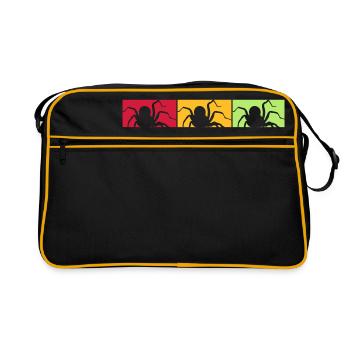 farben quadrate muster bunt spinne vogelspinne des - Retro Tasche - Schwarz/Gold - Vorne