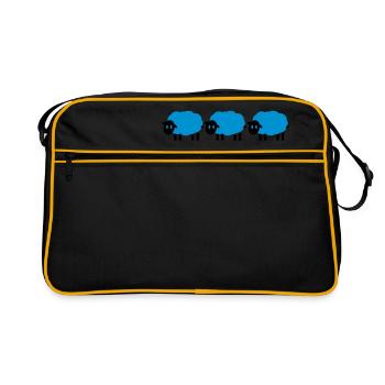Wolle auf Wanderschaft Schafe Schäfchen Lämmer süß - Retro Tasche - Schwarz/Gold - Vorne