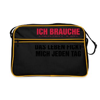 Ich brauche keinen Sex! Das Leben fickt mich genug - Retro Tasche - Schwarz/Gold - Vorne