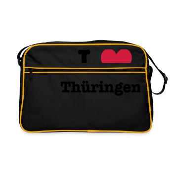 I love (heart) Thüringen - Retro Tasche - Schwarz/Gold - Vorne