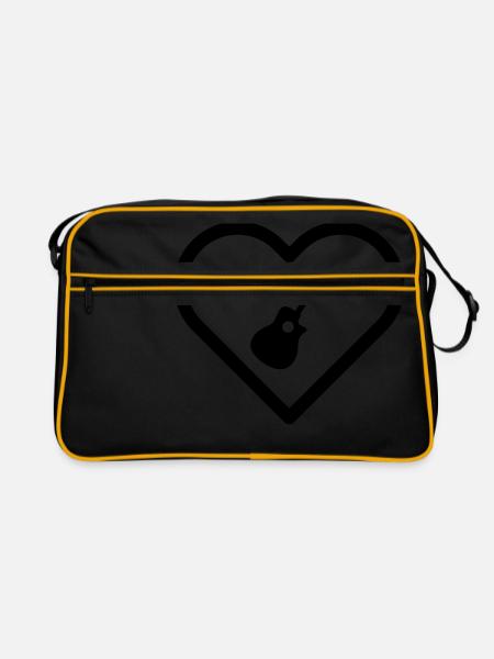 Heart I love acoustic guitar guitar guitarist music - Retro Bag - black/gold - Front