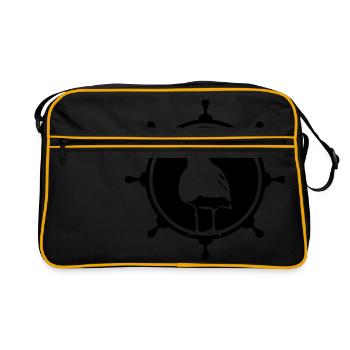 Moewe Steuerrad Möwe Küste Strand Norden Hamburg - Retro Tasche - Schwarz/Gold - Vorne