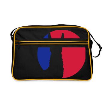 logo bleu rouge rond cercle silhouette contour lama ka - Sac Retro - noir/or - Devant