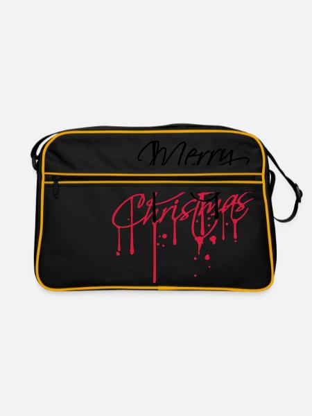 tropfen graffiti spray stempel merry christmas wei - Retro Tasche - Schwarz/Gold - Vorne