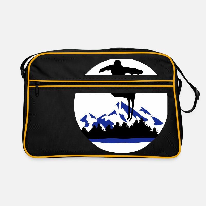 Skifahrer und Berge, Ski und Berg Retro Tasche