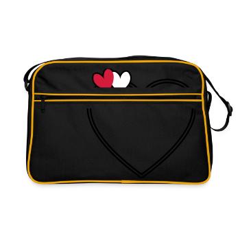 2 Herzen Herz Rahmen - Retro Tasche - Schwarz/Gold - Vorne