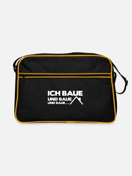 Ich baue und baue und baue - Retro Tasche - Schwarz/Gold - Vorne