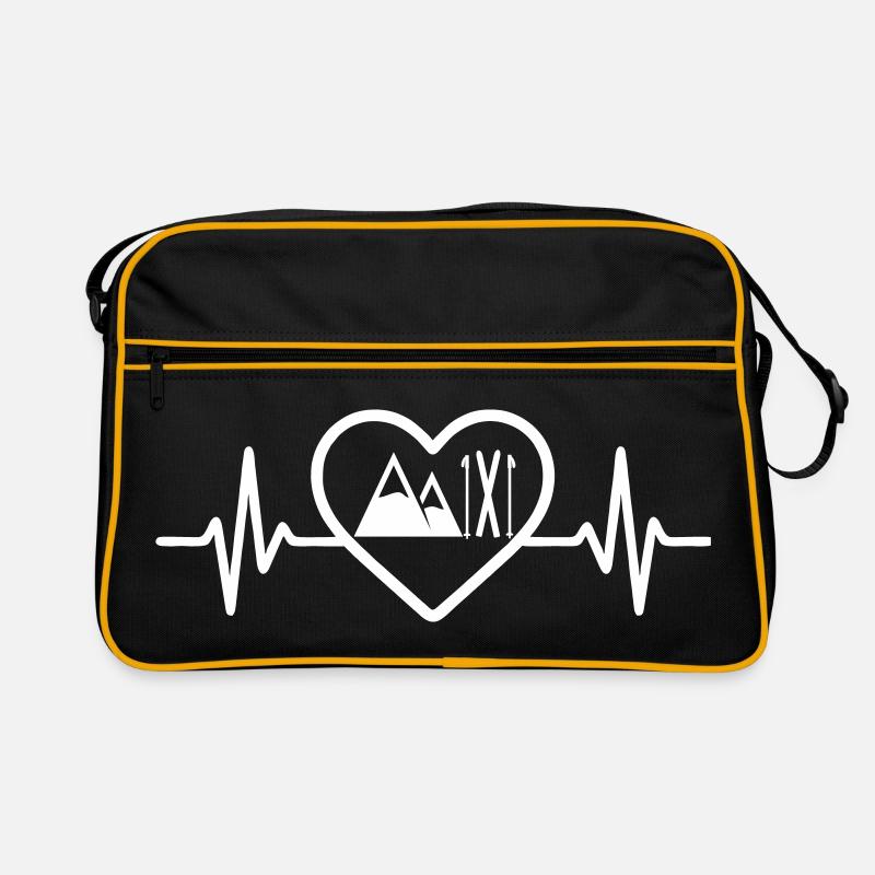 Ski Berg Herz - Retro Tasche - Schwarz/Gold