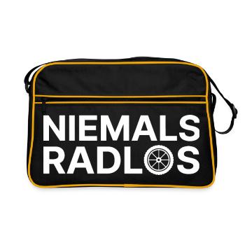 Niemals Radlos - Retro Tasche - Schwarz/Gold - Vorne