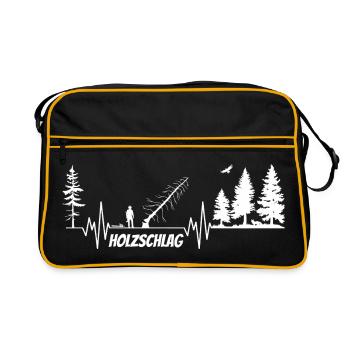 Herzschlag Puls Holzfäller Motorsäge WHITE v2 - Retro Tasche - Schwarz/Gold - Vorne