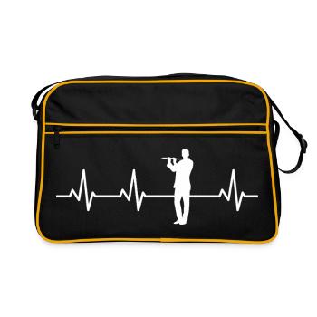 Flute player pulse line ECG - Retro Bag - black/gold - Front
