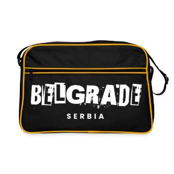 Ville de Belgrade en Serbie en détresse et audacieuse - Sac Retro - noir/or - Devant