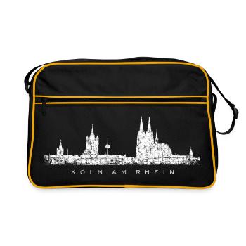 Köln am Rhein Kölner Skyline (Vintage/Weiß) - Retro Tasche - Schwarz/Gold - Vorne