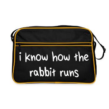 I Know How The Rabbit Runs Denglish Proverb - Retro Bag - black/gold - Front