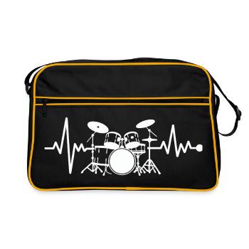 Herzschlag Drumset Kunst - Retro Tasche - Schwarz/Gold - Vorne