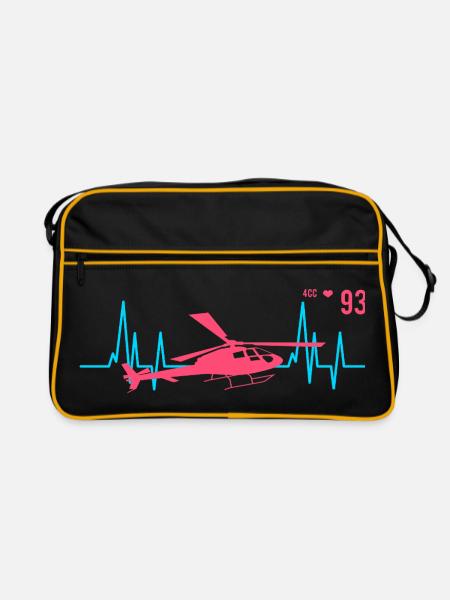 Hubschrauber Herzschlag Ekg Pilot - Retro Tasche - Schwarz/Gold