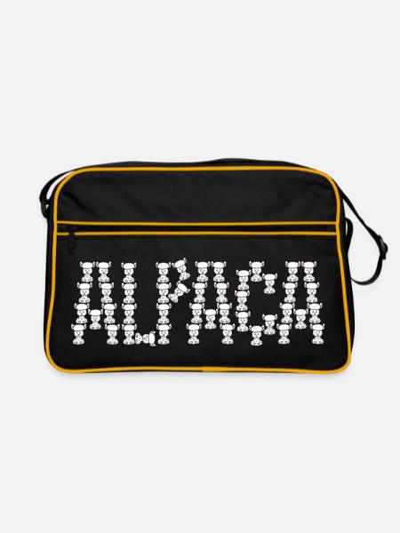 Niedliche Alpaka-Typografie - Retro Tasche - Schwarz/Gold