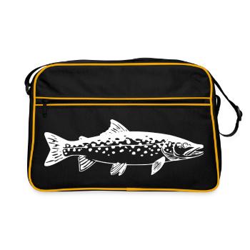 Hecht Raubfisch Jäger Cooles Angler Geschenk Shirt - Retro Tasche - Schwarz/Gold - Vorne