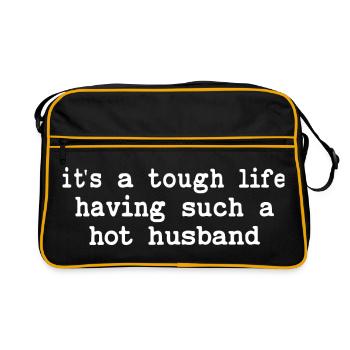 Hot Husband Lustiges Ehefrau Frauen Spruch - Retro Tasche - Schwarz/Gold - Vorne