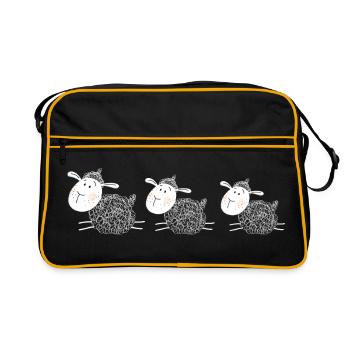 Drei Schafe sind Beste Freunde - Schaf - Lamm - Retro Tasche - Schwarz/Gold - Vorne