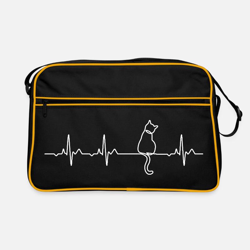 Katzen-Herzschlag-Linie - Retro Tasche - Schwarz/Gold