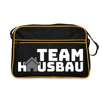 Team Hausbau Logo Motiv - Retro Tasche - Schwarz/Gold - Vorne