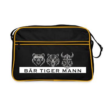 Bär Tiger Mann – Lustiges Männer Geschenk - Retro Tasche - Schwarz/Gold - Vorne