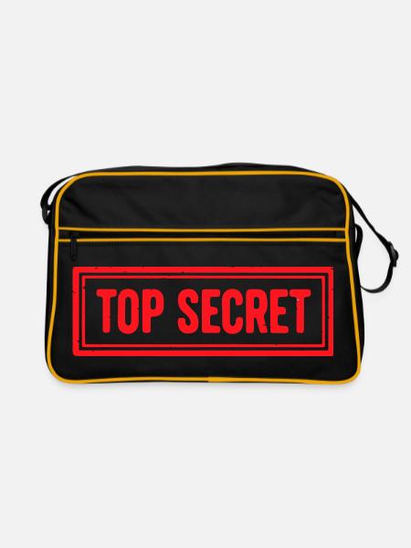 Topgeheimes Grunge-Gummistempel-Vintage-Siegeldesign - Retro Tasche - Schwarz/Gold - Vorne