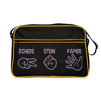 Schere Stein Papier Spiel Handspiel Silhouette - Retro Tasche - Schwarz/Gold - Vorne