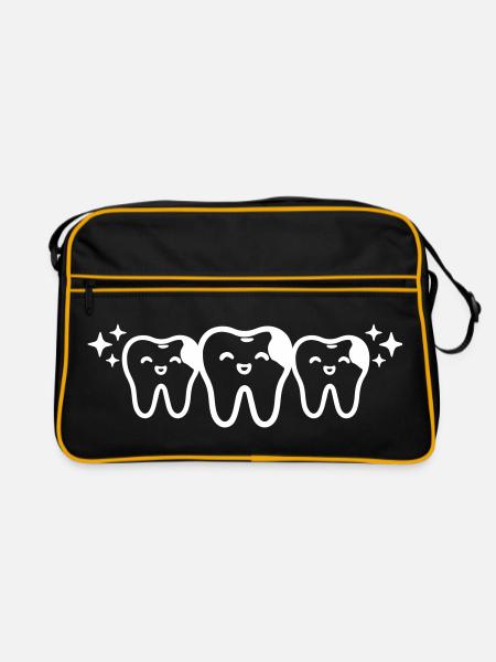 Drei lächelnde Zähne Symbol Weiß - Retro Tasche - Schwarz/Gold