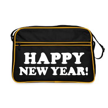 Bold Happy New Year Distressed Text - Retro Bag - black/gold - Front