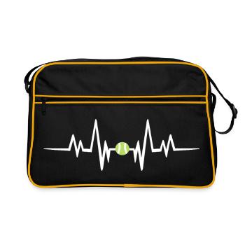 Herzschlag Tennisball  - Retro Tasche - Schwarz/Gold - Vorne