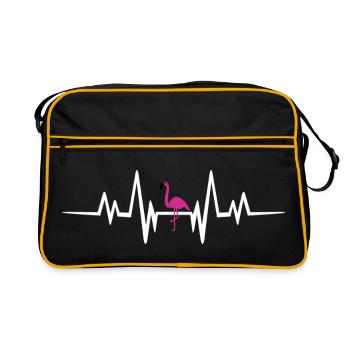 Flamingo im Herzschlag - Retro Tasche - Schwarz/Gold - Vorne