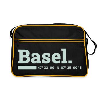 Basel Koordinaten - Retro Tasche - Schwarz/Gold - Vorne