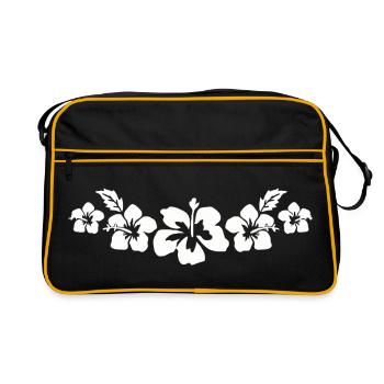Motif floral d’hibiscus tropical - Sac Retro - noir/or - Devant