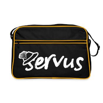 Servus Gruß mit Trachtenhut - Retro Tasche - Schwarz/Gold - Vorne