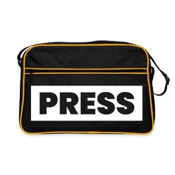 Press Design sagt "PRESS" Mediennachrichtenjournalisten - Retro Tasche - Schwarz/Gold - Vorne