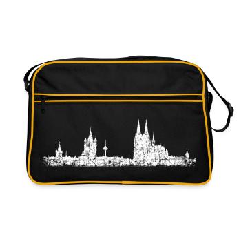 Stadt Köln Kölner Skyline (Vintage Weiß) - Retro Tasche - Schwarz/Gold - Vorne
